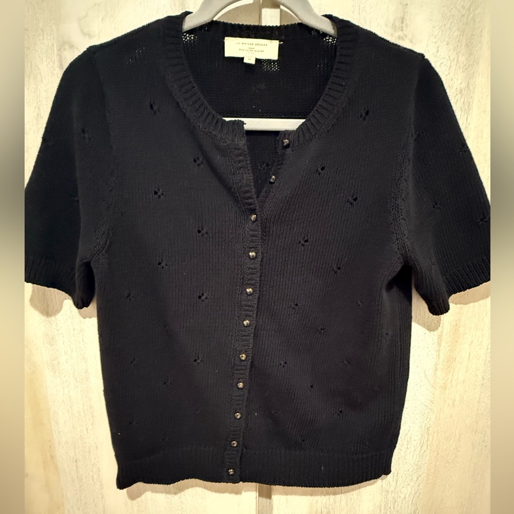 Sezane Black Button-Up SS Cardigan